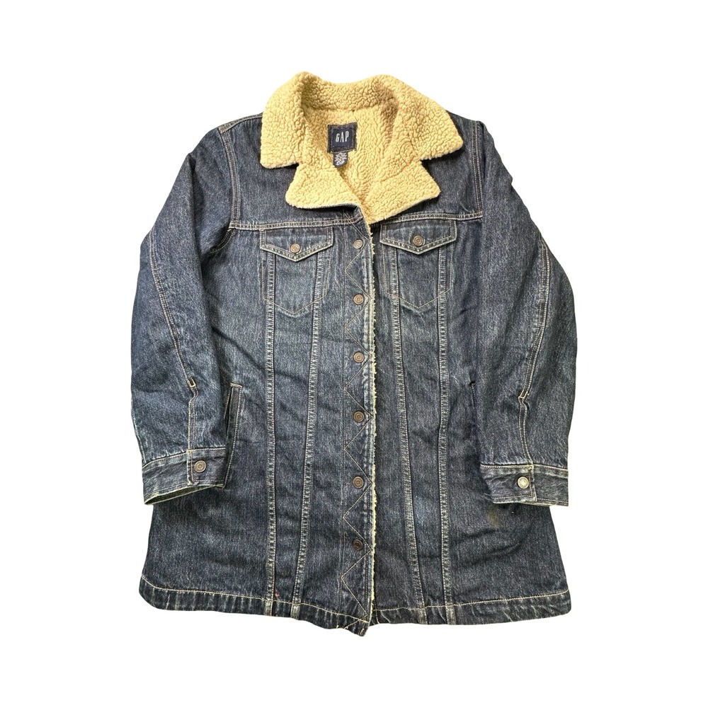 Gap Jacket Womens L Sherpa Lined Dark Wash Denim Vintage